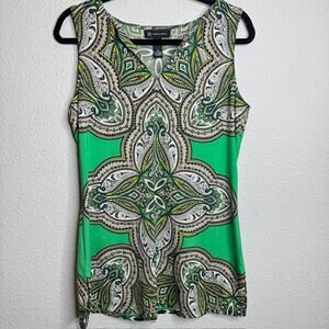 INC Womens Sz Med Green Paisley Embellished Sleeveless Top